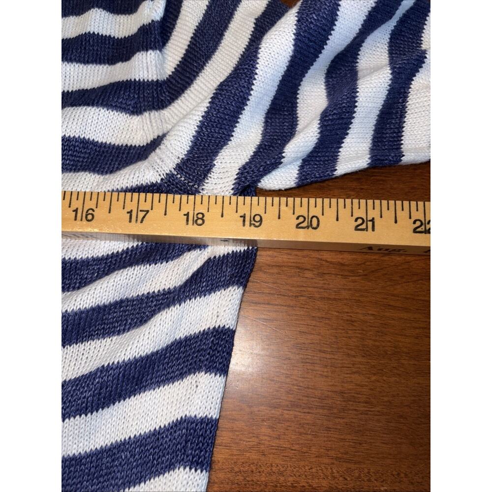 Talbots Linen Cardigan Womens Med Blue White Stripe Button Nautical 3/4 Sleeve - Picture 7 of 7